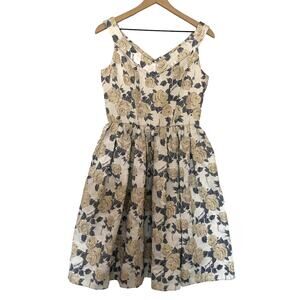 Gal Meets Glam Ava Jacquard Rose Floral V-Neck Fit & Flare Party Dress Size 4